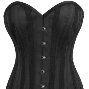 36" Black Satin Overbust Corset with Embroidered Channels CORSET STORY